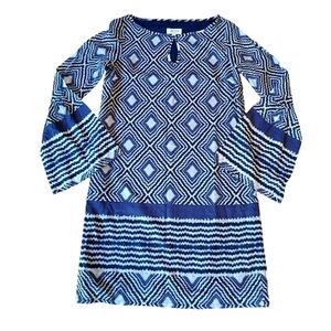 Amy Matto VTG 90s Boho Dress Blue White Bell Sleeve Ikat Whimsy Hippie Size 6